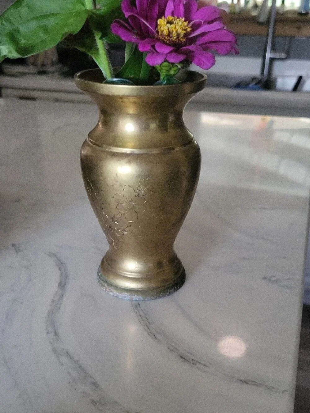 Brass Floral Engraved Vase - Made In Hong Kong